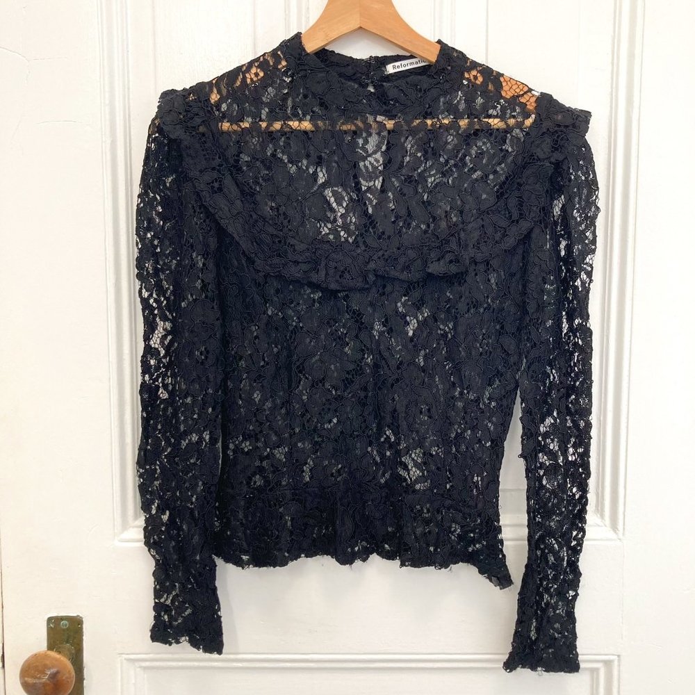 Reformation Black Lace Top